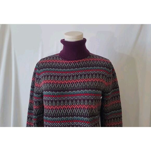 L. L. Bean Purple Fair Isle Knitted Turtleneck Sweater Small Cotton Cashmere - Picture 2 of 5